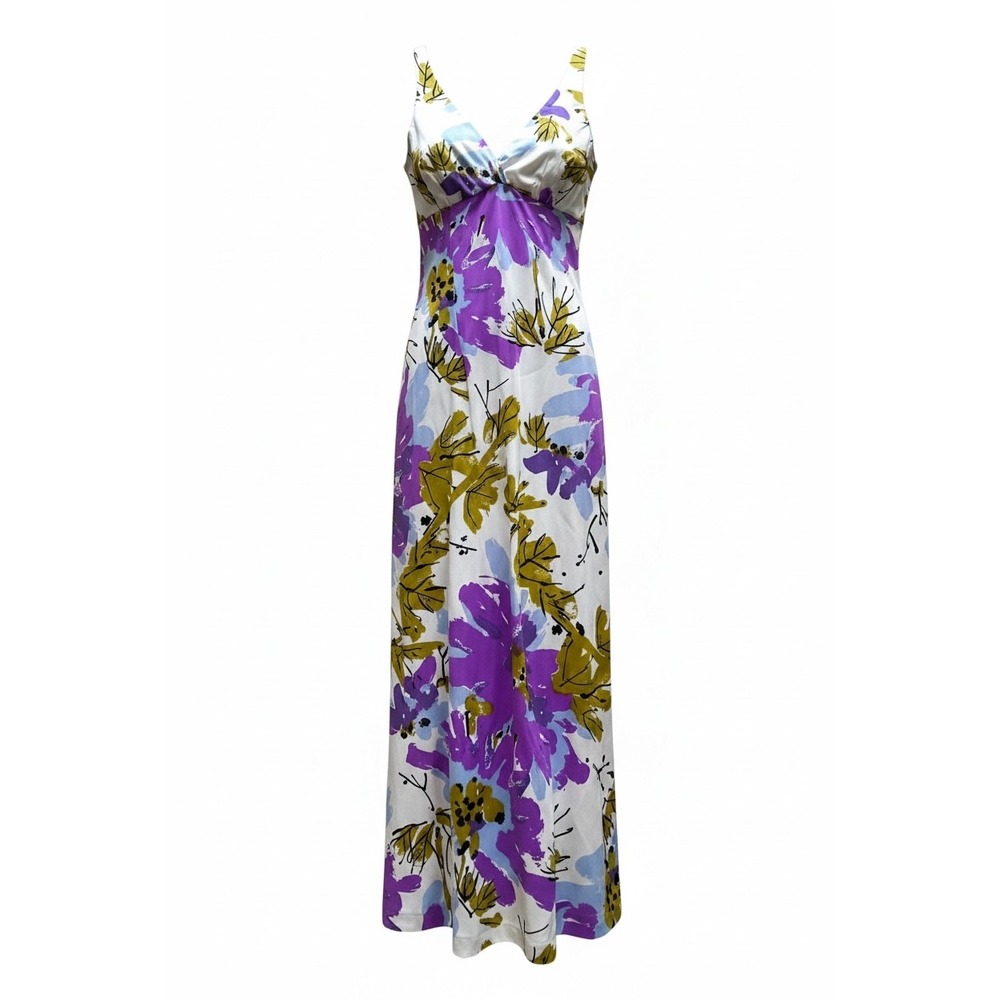 Vera for Formfit Rogers Vintage Floral Maxi Dress Purple Blue Olive Green Medium